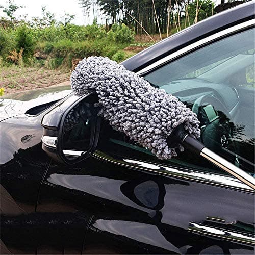 Lukzer 1 PC Round Car Duster Microfiber Extendable Interior Exterior Multipurpose Cleaning Brush with Handle for Car and Home