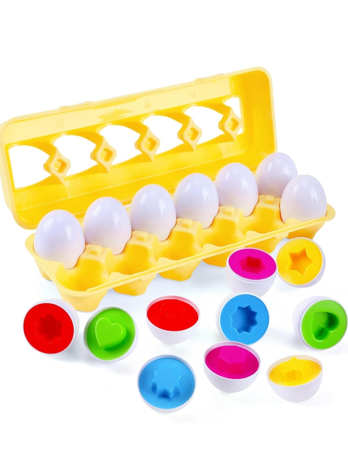 Matching Eggs - Toddler Toys - Educational Color & Recognition Skills Study Toys, for Learn Color & Shape Match Egg Set, for Age 2 Years Old and 2 Years Up Kid Baby Toddler Boy Girl. (12 Eggs)
