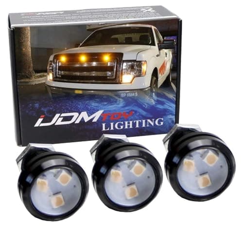 iJDMTOY 3pc Set Custom Retrofit Amber Yellow Front Grille Mesh Mount LED Lighting Kit Compatible with Trucks SUVs