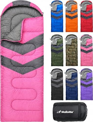 MalloMe Sleeping Bags for Adults Cold Weather Warm Backpacking Camping Sleeping Bag for Kids 1012 Girls Boys Lightweight Compact Camping Essentials Gear Accessories Hiking Sleep Must Haves