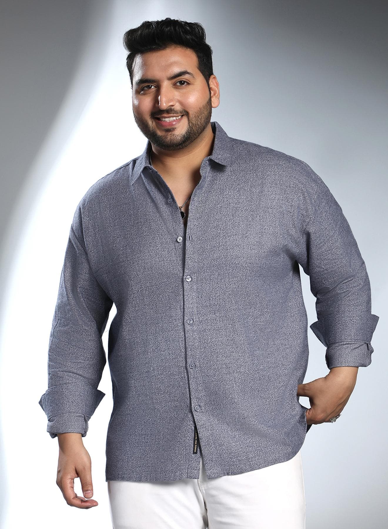 Men's Aegean Blue Grainy Shirt For Casual Wear | Spread Collar | Long Cuffed Sleeves | Button Closure | Plus Size Shirt Crafted With Comfort Fit For Everyday Wear