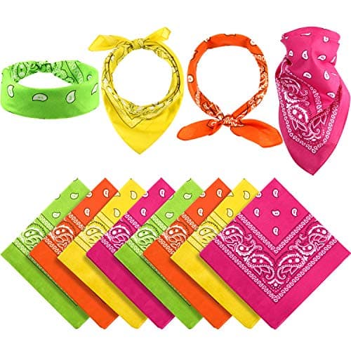 Blulu 12 Pack Unisex Paisley Bulk Cowboy Bandanas Headband Wrap Scarf Wristband for Men Women Western Costume Party(Orange, Yellow, Green, Rose Red)