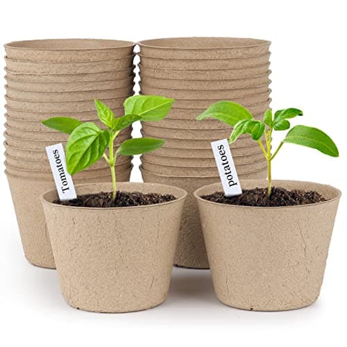 homenote Peat Pots, 30 Pcs 4 Inch Seed Starting Pots with Drainage Holes Round Nursery Plants Pots with Bonus 20 Plant Labels