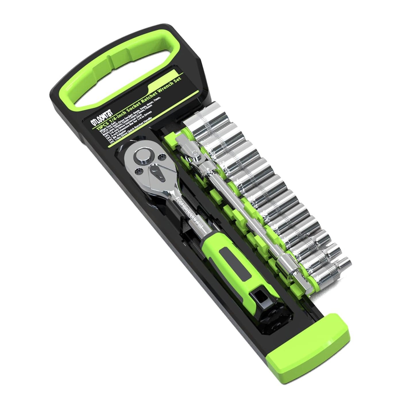 OTLOOMTBT 15pcs 14 Inch Drive Ratchet Socket Wrench Set with Metric 414mm and Front and Rear Quick Released Ratchet Handle and Extension Bar Universal Joint Hand Drill Adapter Portable Organizer