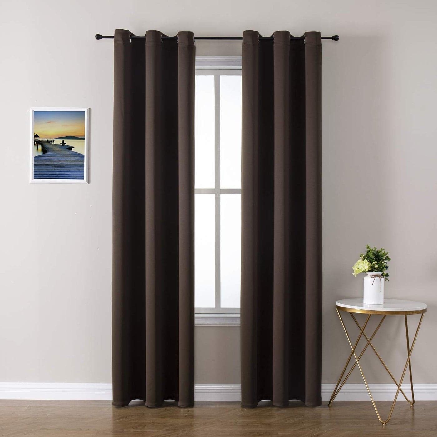 ChrisDowa Grommet Blackout Curtains for Bedroom and Living Room 2 Panels Set Thermal Insulated Room Darkening Curtains Brown 42W x 84L
