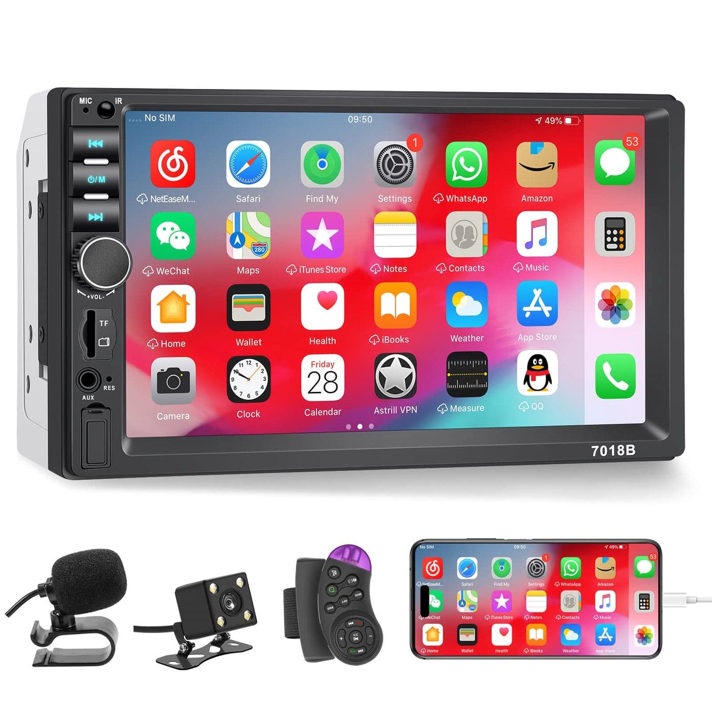 Double Din Car Stereo with Backup Camera Microphone 7 Touchscreen 2 Din Radio MP5 Player Car Audio Receivers Support Mirror LinkHands Free CallFMSteering Wheel RemoteBTTFUSBEQAux