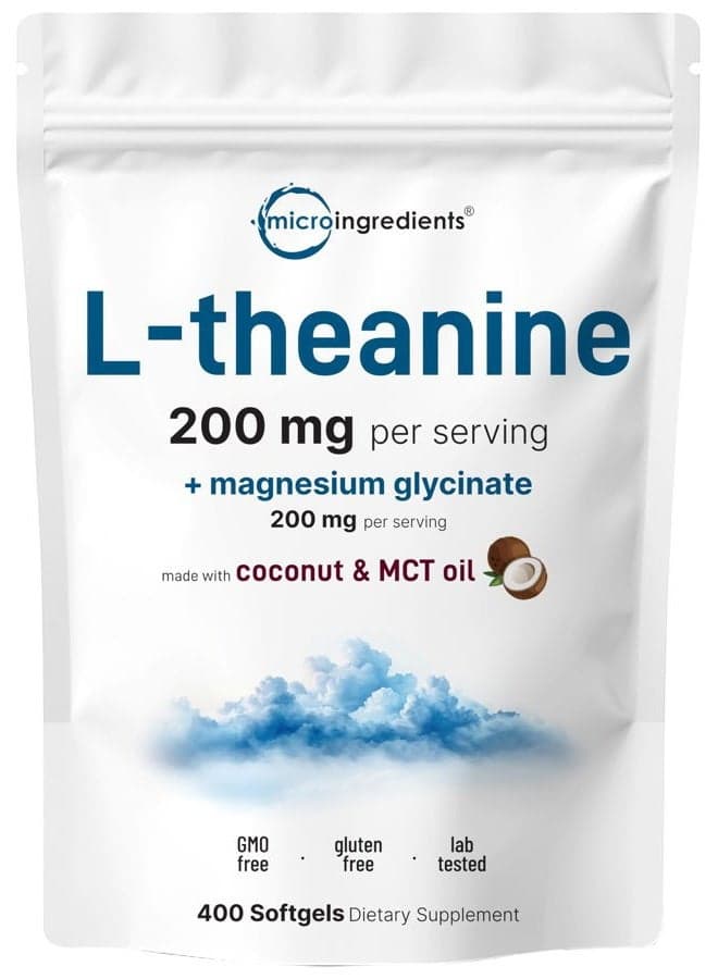 L-Theanine 200 Mg With Magnesium Glycinate, 400 Mct Coconut Oil Softgels | Supplement For Relaxation, Concentration And Muscle Support | Amino Acid Complex