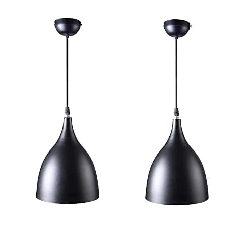 WHITERAY Black and Orange Metal Round Hanging Light (Set of 2).