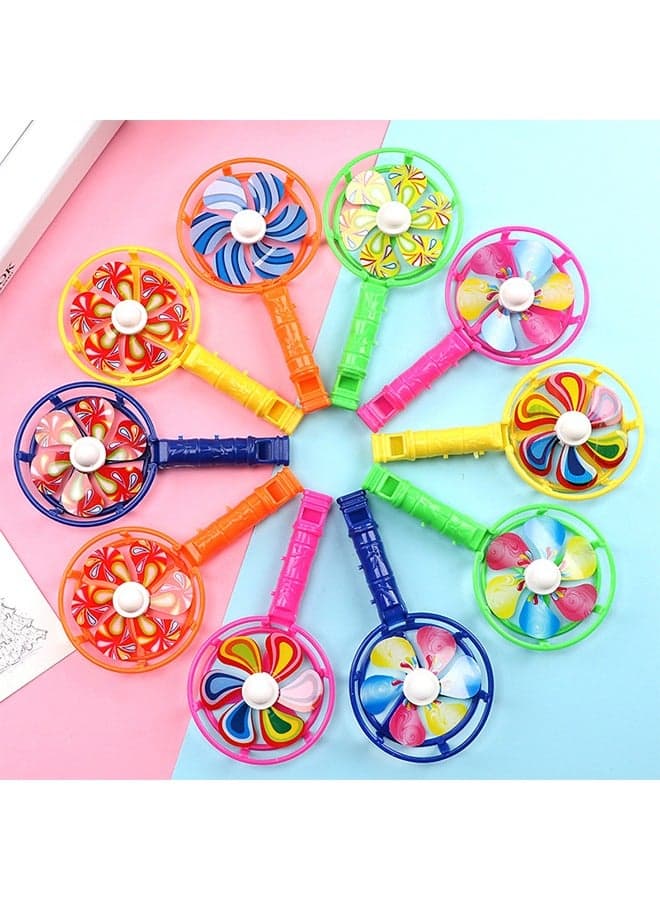 10Pcs Windmill Whistles Portable Pinwheel Shaped Whistle Noisemakers Blowing Horn Toy Football Fans Sporting Events Birthday Goodie Bags Fillers Party Favor Gifts Random Color