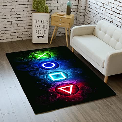 Gaming Area Rugs for Boys Cool Game Style Bedroom Gamer Rug Boys Room Decor Video Games Bedroom Carpet for Teens Controller Gamepad Player Standing Throw Doormats Yoga Mat Black