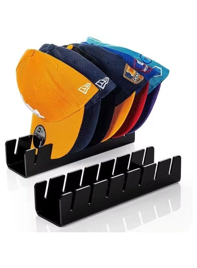 2-Pack Acrylic Baseball Cap Display Stand -Cap Hook - Hat Rack Organizer Holds 14 Caps Total, Space Saving Modern Decor For Free-Standing Display Rack for Closet, Bedroom, Dresser , Black (29*7.6cm)