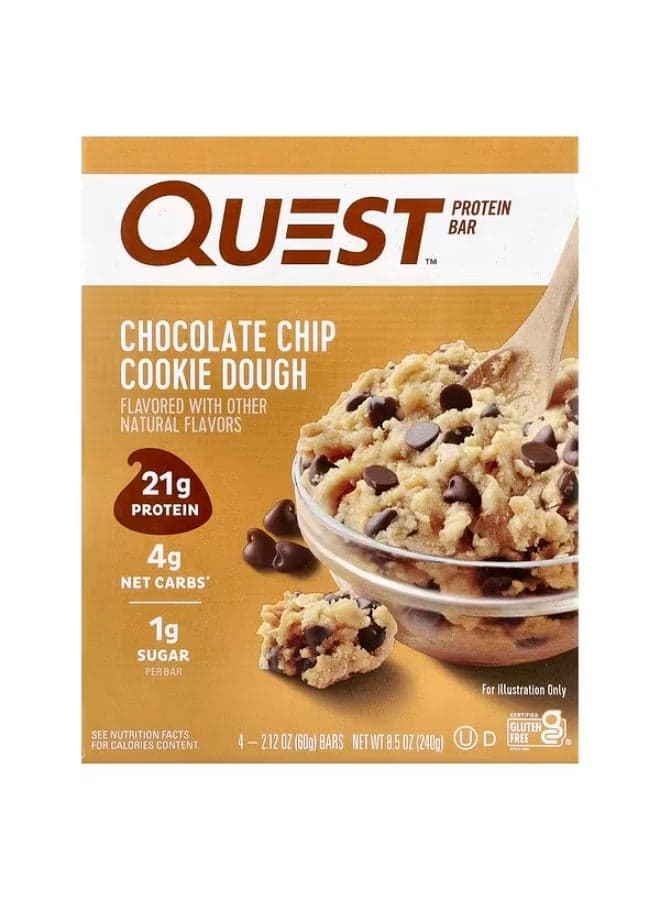 Quest Nutrition, Protein Bar, Chocolate Chip Cookie Dough, 4 Bars, 2.12 oz (60 g) Each