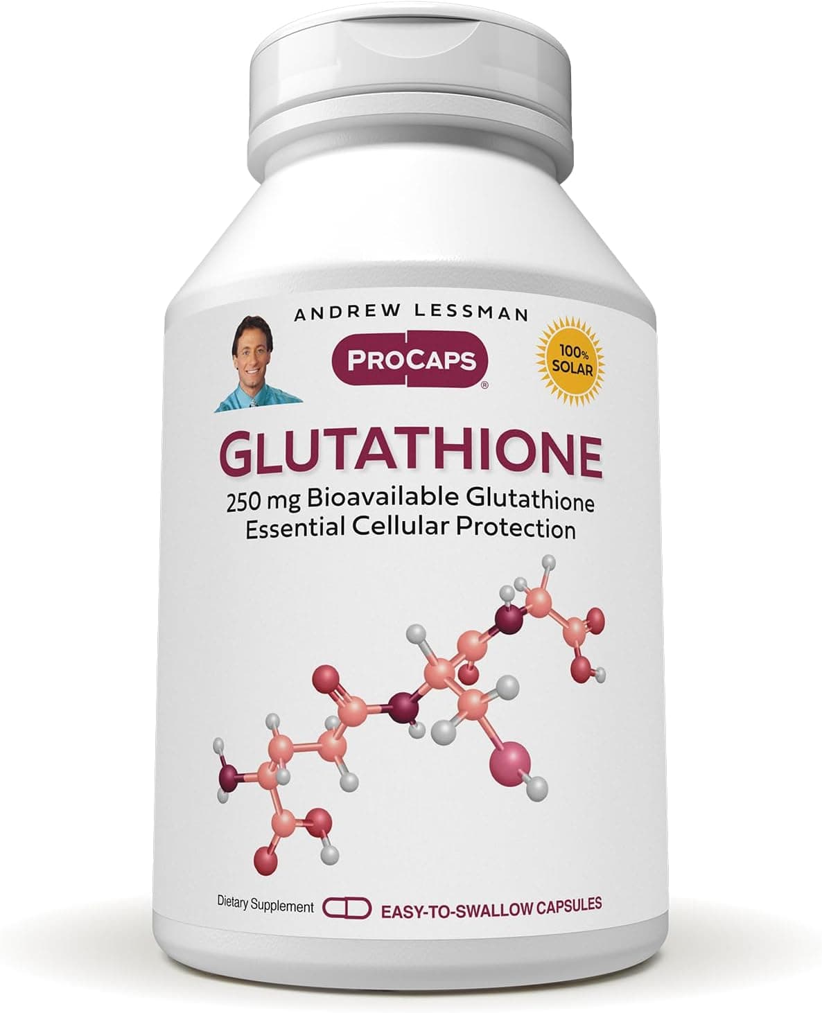 ANDREW LESSMAN Glutathione 250 mg 60 Capsules Powerful Antioxidant Reduces Oxidative Stress Bioavailable Protects Cells Tissues Organs Supports Immune Health EasytoSwallow Capsules