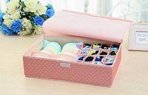 Styleys 16 + 1 Foldable Storage Box/Closet Organizer/Non-Smell Drawer Organizer, Underwear Closet Storage for Socks, Bra, Panty, Tie, Scarf, etc – Color - (Pink Polka_S1016A)