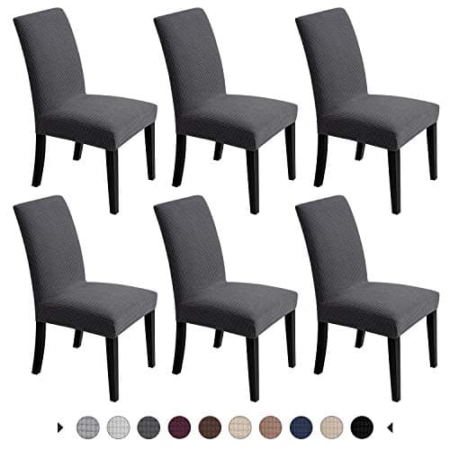 Chair Covers for Dining Room - Stretch Chair Slipcovers for Decorative Seat Protector Armless Removable Washable Elastic Dinner Universal Spandex Solid Chair Slip Covers Set (Dark Grey,6)