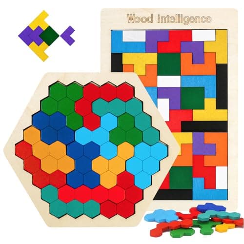 NAODONGLI Wooden Puzzles Blocks Brain Teasers Logic Games for Classroom Party TimesJigsaw Puzzle Intelligence STEM Montessori Educatioanl IQ Toys Games for Kids Boys Girls Ages 3 2 Pack