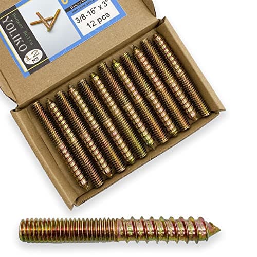 Yoliko 12 Pack 3/8-16 x 3 Inch Hanger Bolts 3/8-16" Double Headed Bolts 3/8 Wood Dowel Screw Self-Tapping Screw Hanger Bolts for Furniture Double Head Threaded Rods Bolt 75mm Length