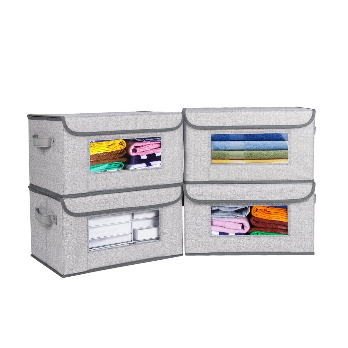 Univivi [4-Pack Fabric Storage Boxes Collapsible Storage Bins with Lids and Handles Cube Organizer Basket for Home, Closet, Bedroom (Gray, 14.4''x10''x8.3'')