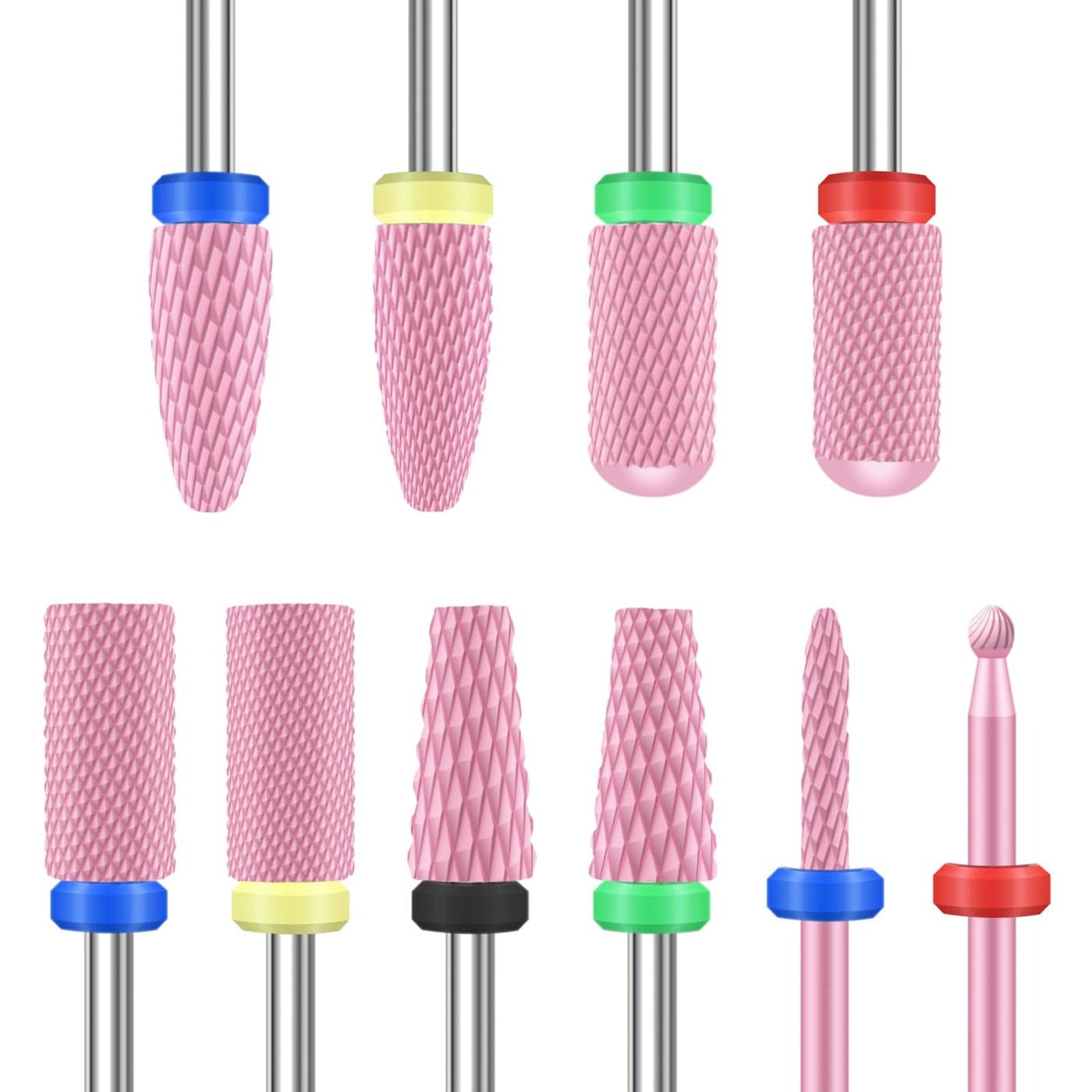 Depvko 10PCS Ceramic Nail Drill Bits Professional 332 inch Electric Manicure Pedicure Drill Bits Nail Tech Set for Acrylic Gel Nails Efile Cuticle Remover Safety Bit for Nail Drill File Pink