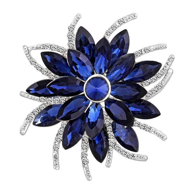 Mahi Rhodium Plated Floral Design Sapphire Blue and White Crystals Studded Saree Pin/Wedding Brooch for Women (BP1101140RBlu)