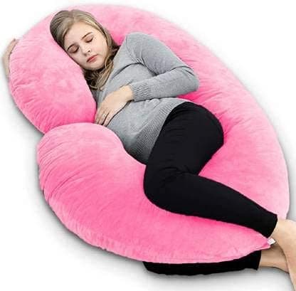 Jaipur Linen Full Body Pregnancy Pillow Maternity Pillow for Pregnant Women C Shaped Body Pillow with 100 Cotton Pillow CoverPink