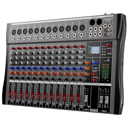 Professional DJ Audio Mixer 12 Channel Audio Mixer Bluetooth Sound Mixer USB Interface 12 XLR MicLine Input AUX FX Processor MP3 Headphone48V Phantom For Karaoke Studio Streaming Recording