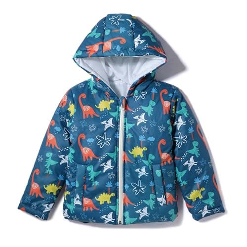 Nautinati Boys' Dino Printed Puffer Jacket | Age 0-2 Years(NNNBWW070050-18-24M_Blue_18-24M)