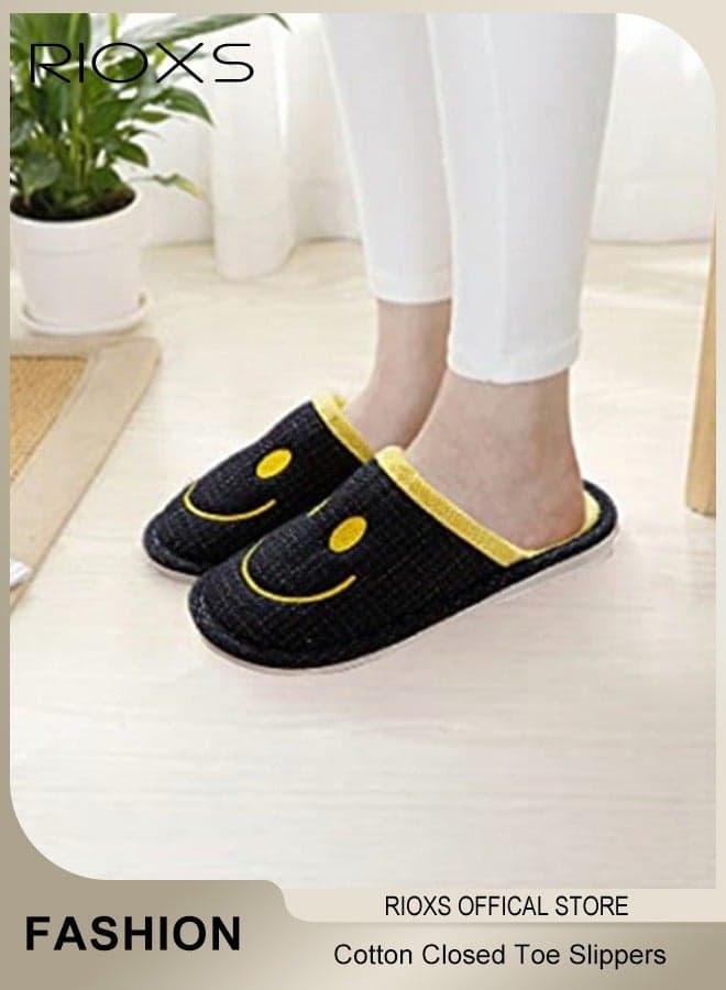 Unisex Smile Face Cozy House Slippers, Warm Comfortable Smile Cotton Closed Toe Slippers for Women And Men, Anti-Slip Flat Slip-on House Shoes, Soft Lightweight Casual Slippers for Bedroom/Living Room, Warm Plush Slippers for Spring Autumn And Winter