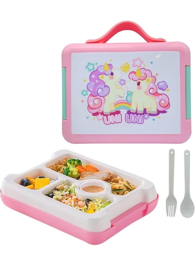 Twisoo Kids Dino Bento Box - 4 Compartments, Leak-Proof, BPA-Free, Portable with Handle, Dishwasher Safe, Tiffany ( Unicorn)