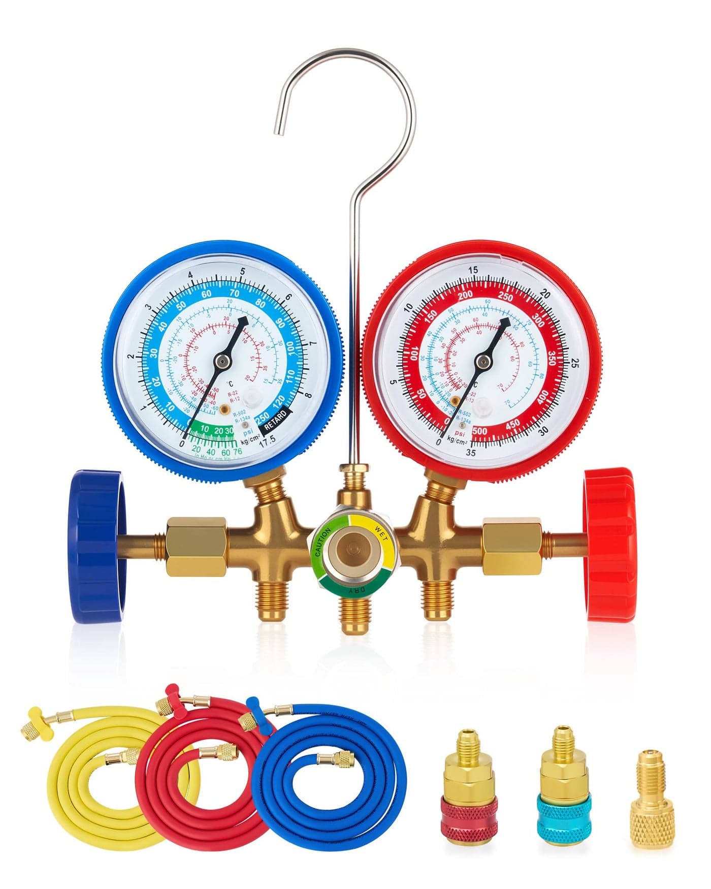 Orion Motor Tech 5FT HVAC Gauges Fits for R134A R12 R22 R502 AC Gauge Set with Quick Couplers Adapter for Car AC System Automotive Air Conditioning Maintenance