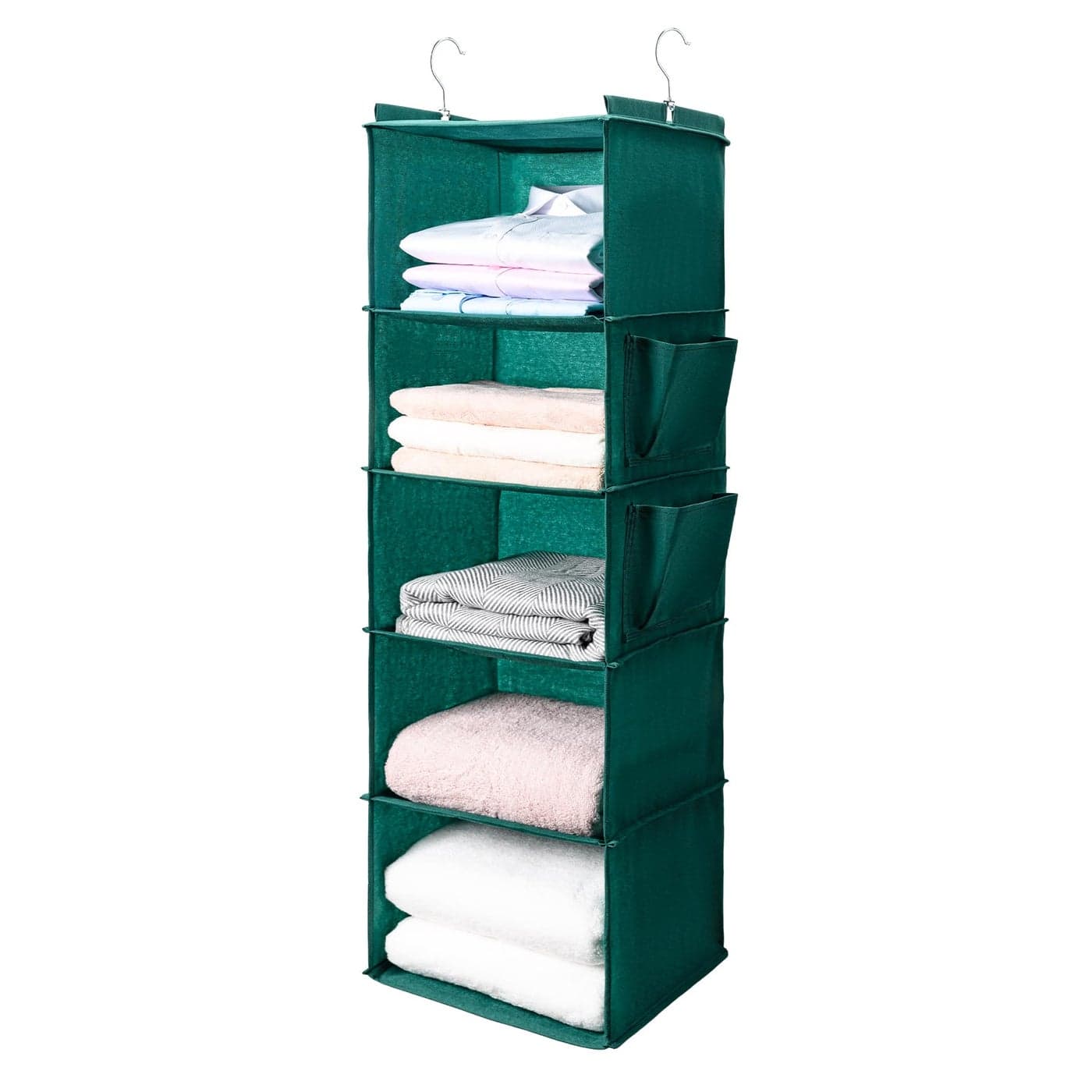 BOOMIBOO Hanging Closet Organize and Shelves5Hanging Shelf with 2 Side PocketsStorage Foldable Green
