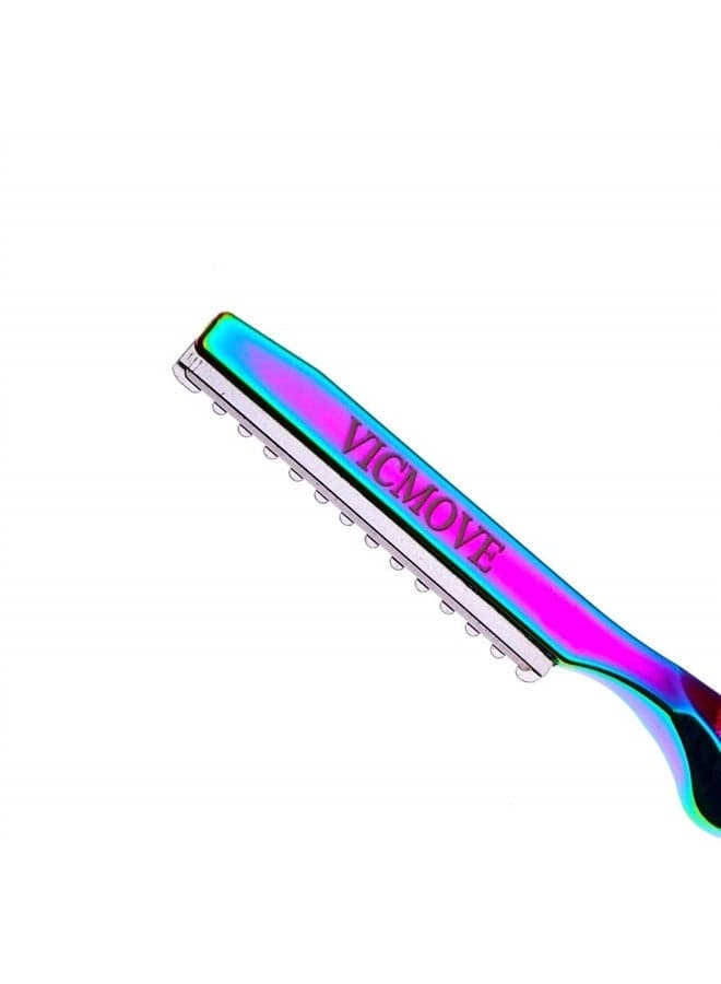 Professional Hair Styling Thinning Texturizing Cutting Feather Razor + 10 Replacement Blades Stainless Steel Rainbow Color