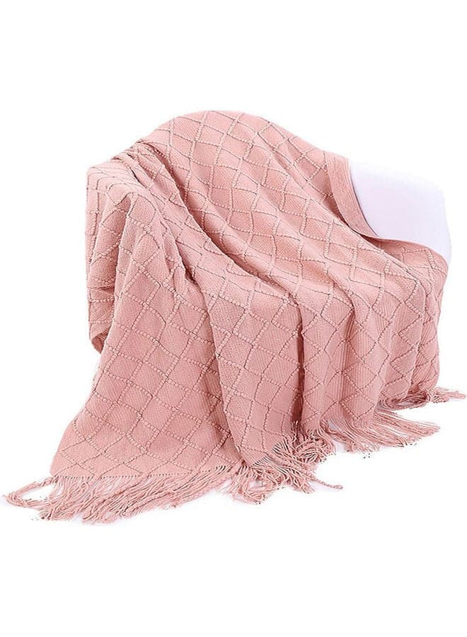 Tassel Design Soft Blanket Keep Warm Cotton Pink 127 x 172cm