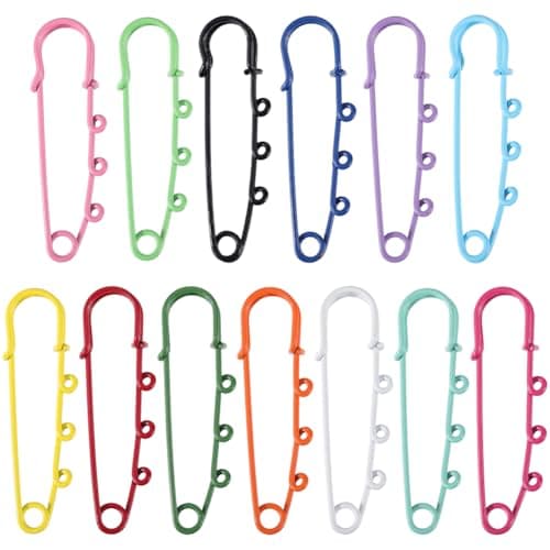 SUNNYCLUE 1 Box 26Pcs 13 Colors Colorful Safety Pin Kilt Pins Bulk Metal Iron Heavy Duty Fastener Loops Clasp Kilts Brooches Findings with 3 Holes for Sewing Blankets Clothes DIY Jewelry Accessories