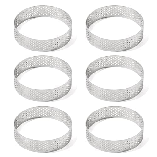 Guowall Stainless Steel Round Tart Ring Metal Perforated Cake Mold Pastry Molud for Circle Tartlet French Dessert Small Fruit Tarte Crust 6pcs
