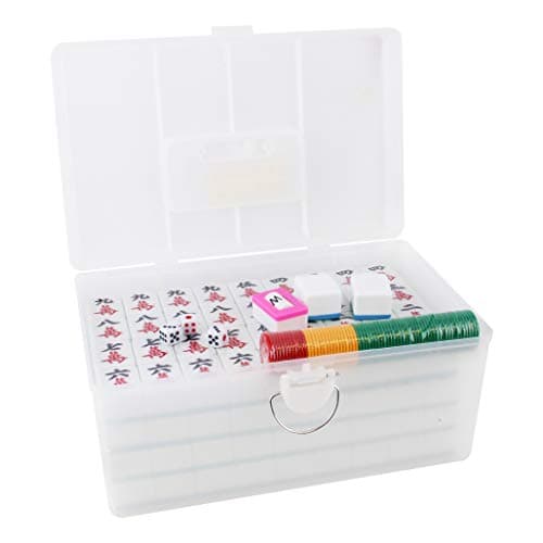 X Large Chinese Guangdong Tiles Mahjong Set 144 Tiles 15 x 12 x 09 Inches EasytoRead Game SetComplete Set GiftBirthday MahJongg Mah Jongg Majiang Sky Blue