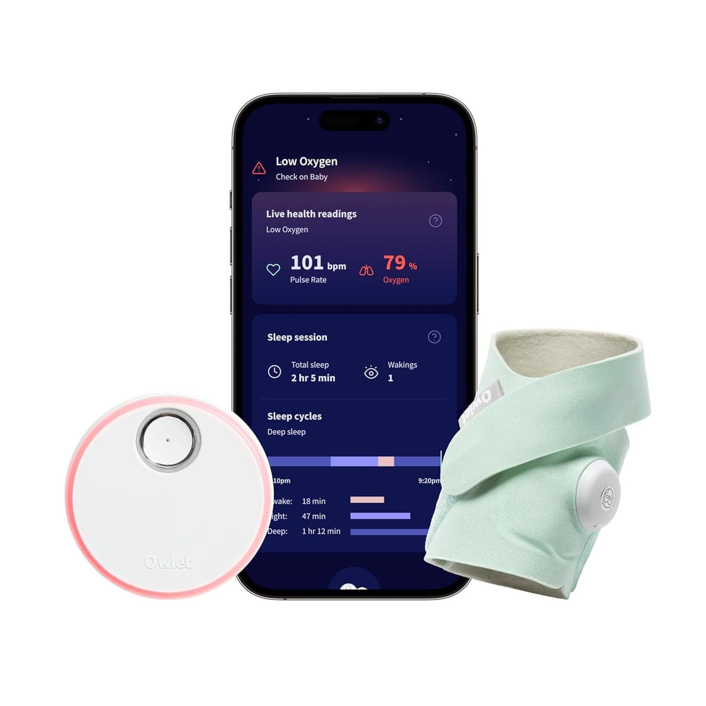 Owlet Dream Sock FDACleared Smart Baby Monitor Track Live Pulse Heart Rate Oxygen in Infants Receive Notifications