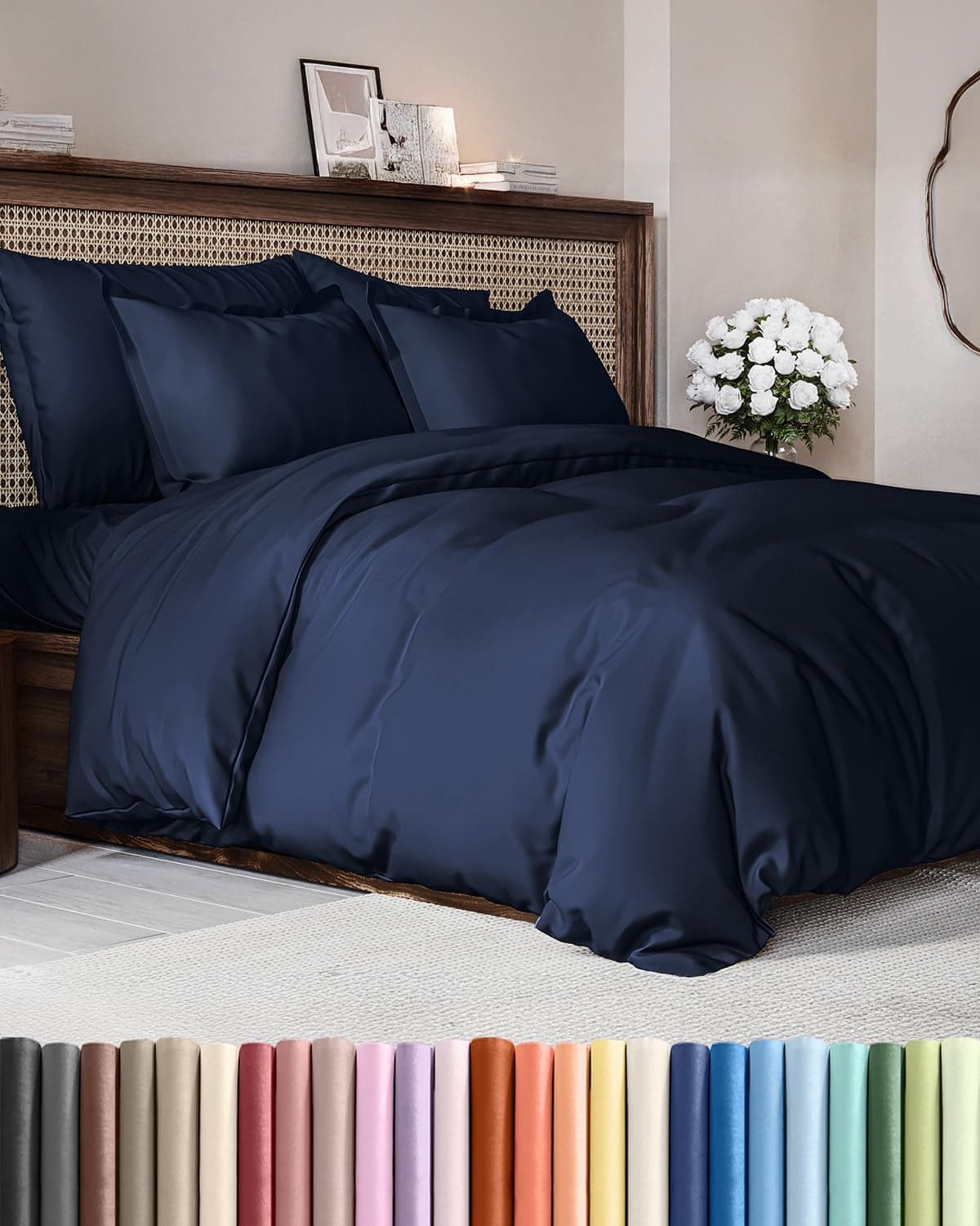 Duvet Cover Full Size Extra Soft Full Size Duvet Cover Lightweight Breathable Cozy Easy Care Fade Free wZipper Closures Ties 80 x 90 Inches Navy Blue Comforter Not Included