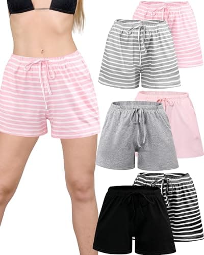 Chuarry 6 Pack Women Pajama Short Sleep Short Sleepwear Lounge Shorts Sleep Boxers Bottom with Pockets(XL,Striped and Pure Style)