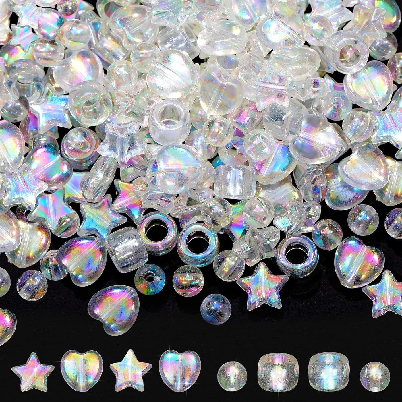 Syhood 400 Pcs Mini Acrylic Beads Crystal Glass Beads for Jewelry Making Star Round AB Colors Heart Clear Hair Bead for Bracelets Jewelry Hair Accessories 24568mm