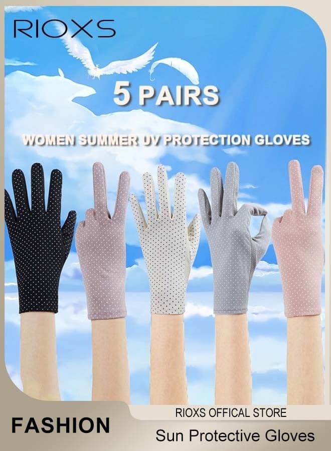 5 Pairs Women Sun Protective Gloves, UV Protection Summer Quick Dry Anti Slip Driving Gloves, Touchscreen Gloves for Ladies, Driving, Riding, Outdoor Activities, Travel, Vacation, Multiple color