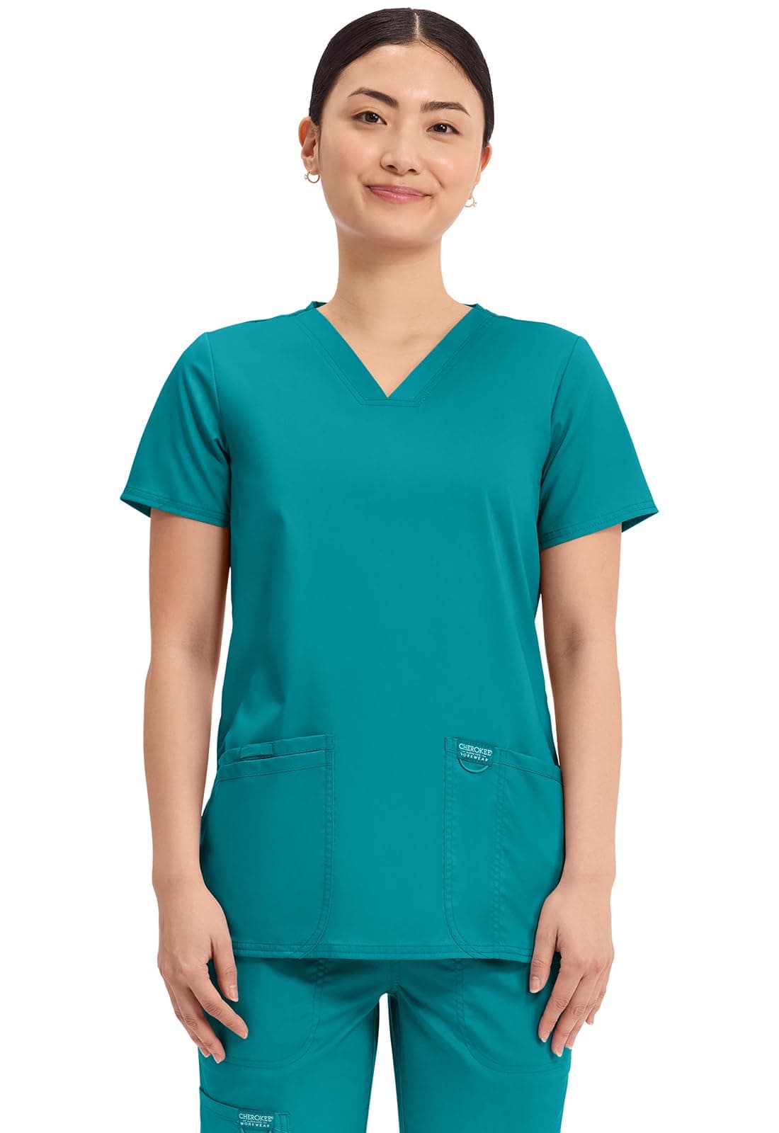Cherokee Women's V-Neck Top, Teal Blue, Small