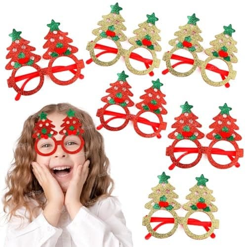 Zest 4 Toyz Christmas Tree Goggles Festive Red & Green Glitter Glasses Christmas Party Glasses Frames Christmas Party Favors Xmas Tree Eyeglasses Frame for Kids(Pack of 6)