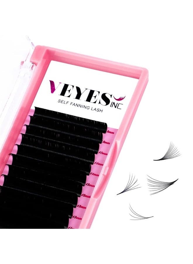 Eyelash Extension Easy Fan Volume Lashes 0.03 C-Curl 12mm, Self Fanning Lash Extension Supplies, Premium Faux Mink Lashes Jet Black
