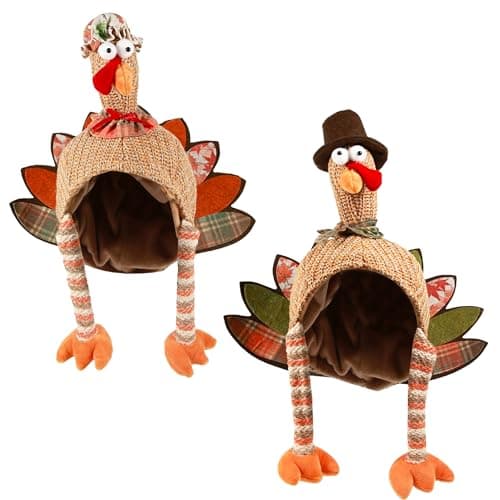 Ogrmar 2 Pcs Plush Turkey Hat Funny Turkey Headwear for Thanksgiving Night Event Dressup Party Thanksgiving Decor