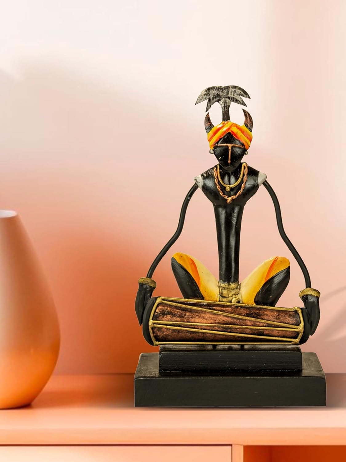 SHILP KATHA Bastar Antique Art for Home Decor Tribal Musician for Living Room Handmade Showpiece for Gifting Dhol