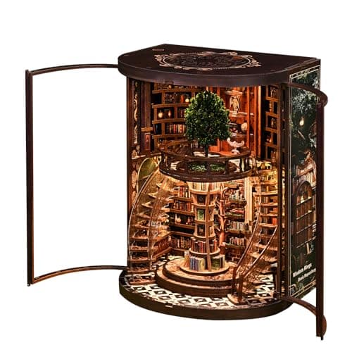 Kaayeewood Book Nook Kit 3D Wooden Puzzles for Adults DIY Miniature House Kit for Adults Booknook with LED Light Gifts for Family Friends and Book Lovers Bookshelf DecorWisdom Rings