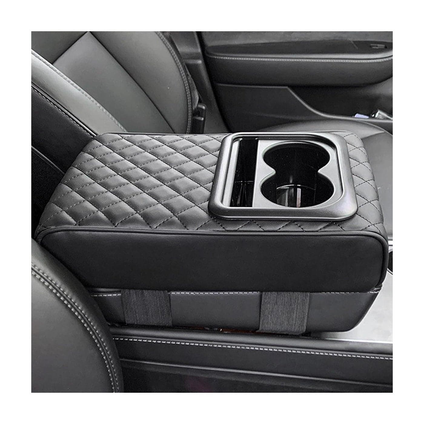 Suvnie Car Center Console Armrest Pillow 1483 Memory Foam Auto Armrest Box Cover with Cup Holder Phone Holder Waterproof Leather Arm Rest Protector Cushion Car Accessories Diamond Pattern