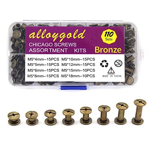 Chicago Screws Assorted Kit 110 Sets 8 Sizes of Round Head Stud Leather Screws Chicago Rivets for DIY Leather Decoration Bookbinding (M5*4,5,6,8,10,12,15,18)(Bronze)