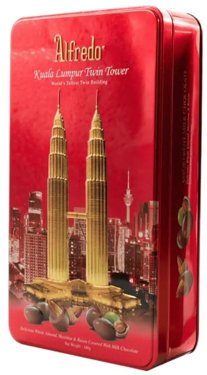 Alfredo Twin Tower Delicious Whole Almond, Hazelnut, & Raisin Covered With Fine Milk Chocolate, 180 gm (Chocolate Gift Box) Malaysia